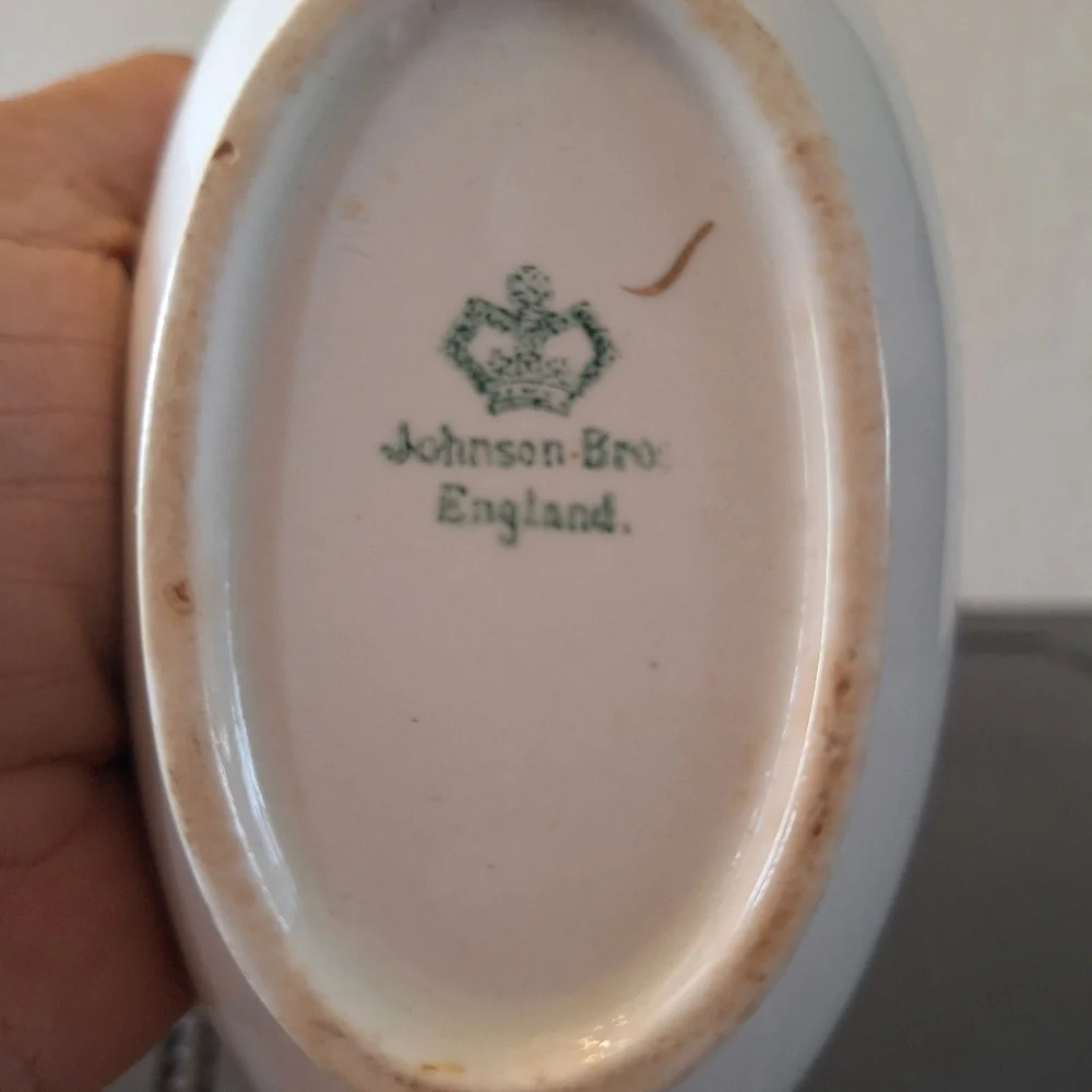 Vintage Johnson Bros England Floral Gravy Boat Pink Green Gold Trim Antique